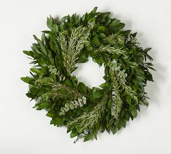 Live Ruscus, Baby Blue Eucalyptus &amp; Rosemary Wreath &amp; Garland