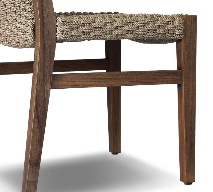 Wooden leg with woven seat support, close view of lower frame