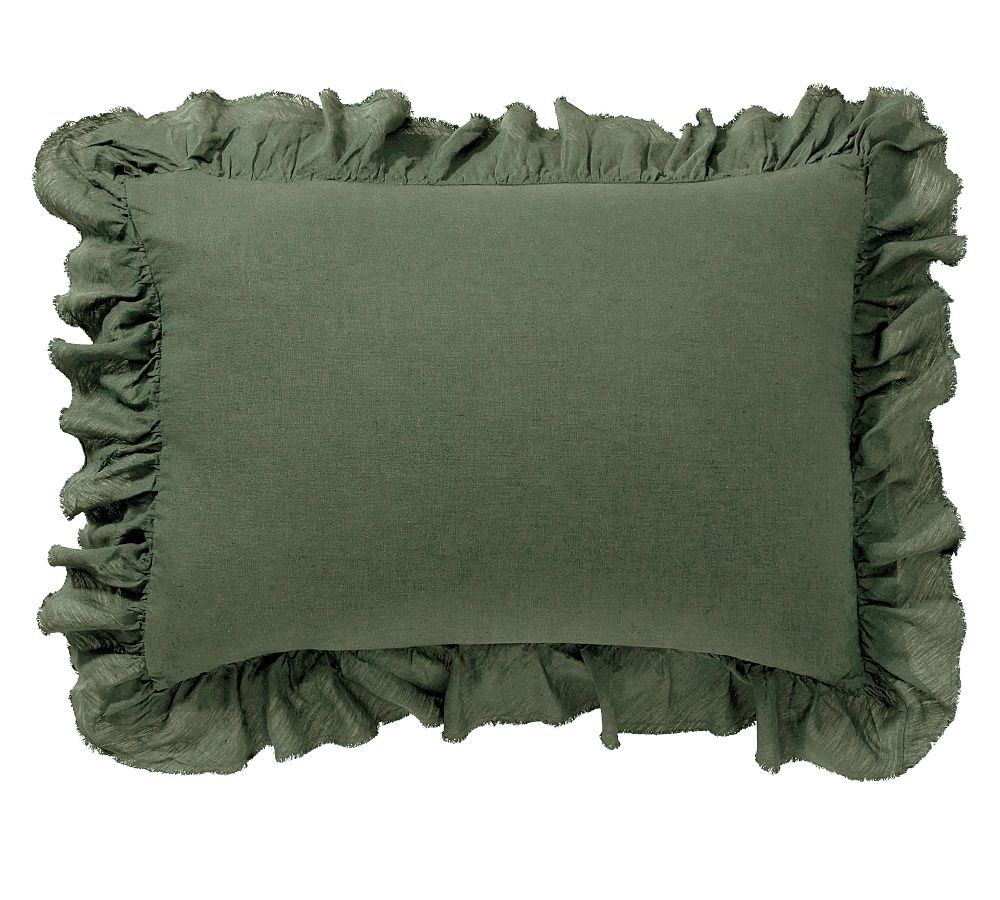 Belgian Flax Linen Fringe Ruffle Sham - Cypress, Standard, Set of 2