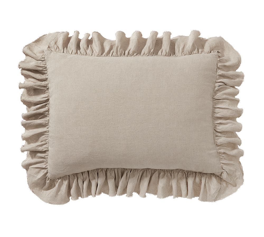 Belgian Flax Linen Fringe Ruffle Sham - Warm Gray, Standard, Set of 2