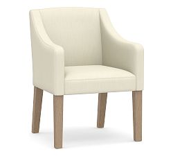 Open Box: Classic Slope Arm Upholstered Dining Armchair - Premium Performance Basketweave Ivory, Seadrift Legs