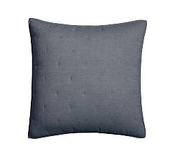 Open Box: Belgian Flax Linen Tufted Quilted Sham, Euro, Set of 3 - Steel Blue
