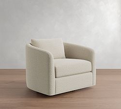 Open Box: Remmy Upholstered Swivel Armchair (39"), Polyester Wrapped Cushions - Heathered Chenille Pebble