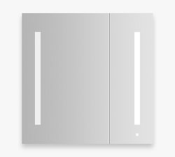Open Box: Robern AiO Series AC3030D4P2L Medicine Cabinet, Double Door with Large Left Door, 30" x 30" - Satin Aluminum