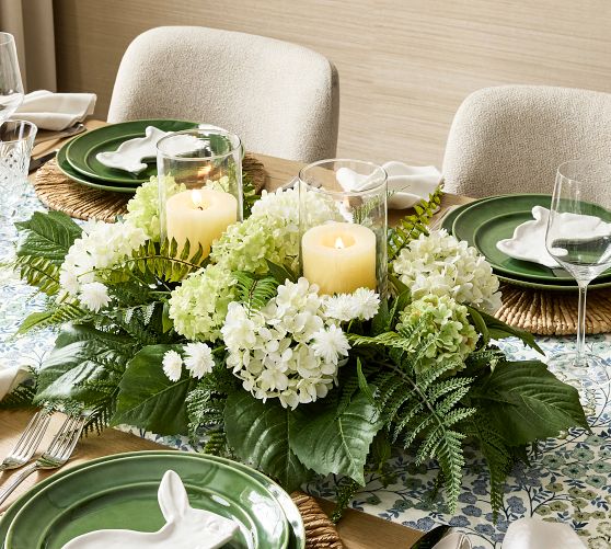 Faux Hydrangea and Fern Centerpiece