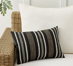 Open Box: Celine Striped Outdoor Performance Lumbar Pillow, 14" x 20" - Ebony
