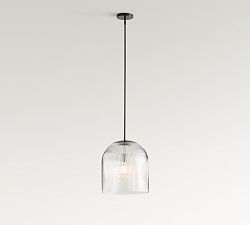 Open Box: Cooper Ribbed Glass Pendant, Large 14" Diam. - Bronze