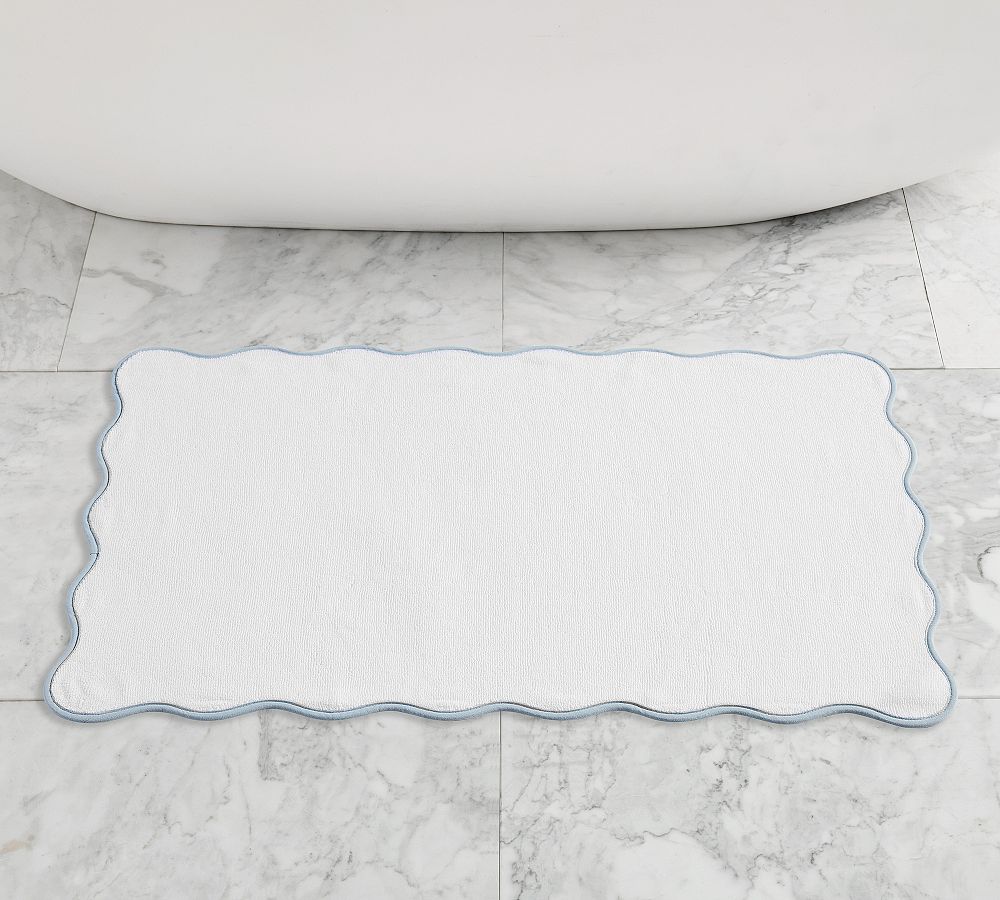 Scalloped Bath Mat - White/Chambray, 21" x 34"
