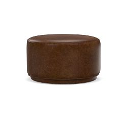 Jake Leather Fully Upholstered Round Swivel Ottoman, Leather Statesville Molasses