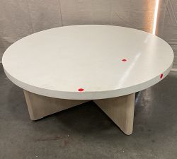 Open Box: Cayman Concrete &amp; Eucalyptus Round Outdoor Nesting Coffee Table, 40" Diam. - Biscotti/White Concrete Top