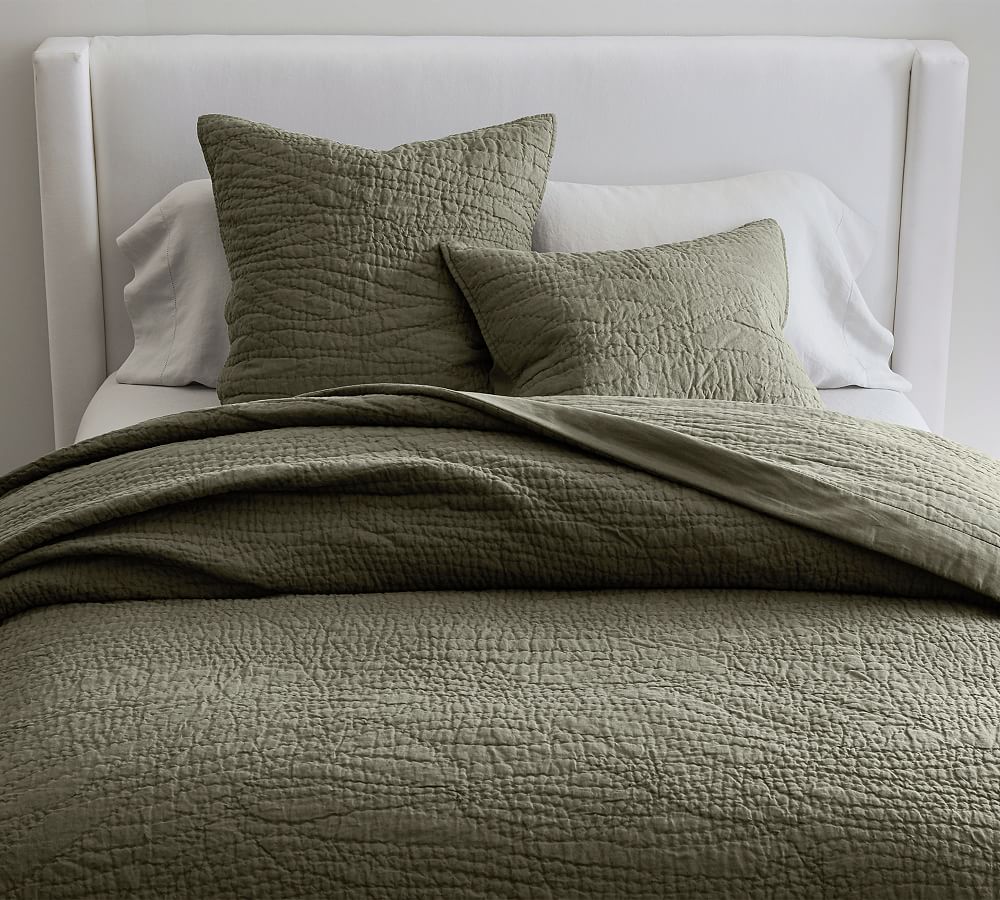 Belgian Flax Linen Handcrafted Quilt in color Loden