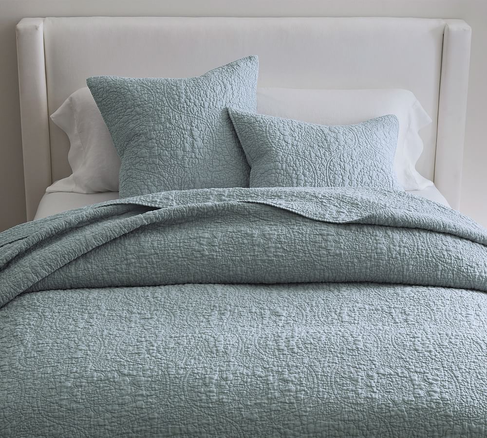 Belgian Flax Linen Floral Stitch Quilt