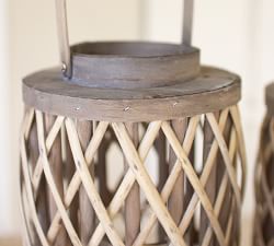 Gray Willow Lanterns With Glass Cylinder, Set of 4