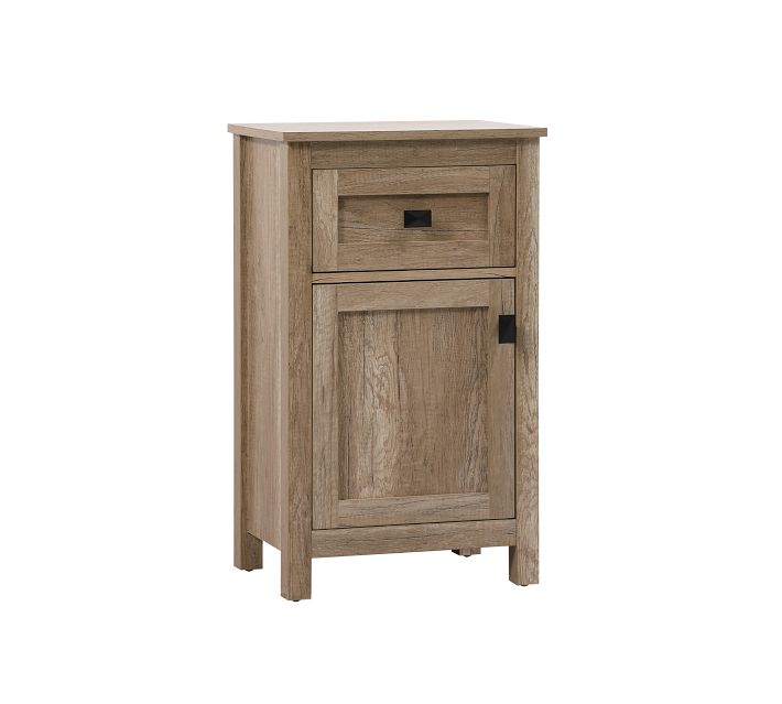 Front view of nightstand with top drawer and larger lower cabinet