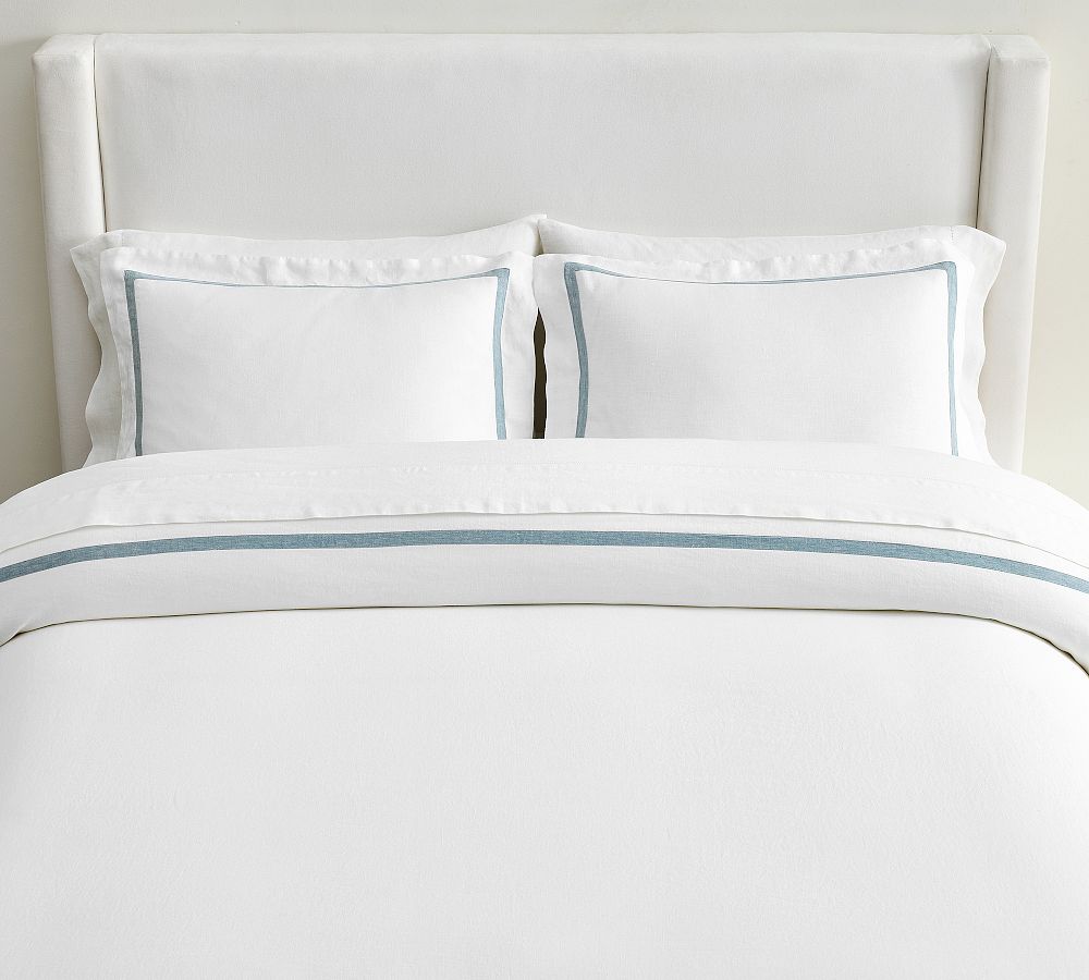 Belgian Flax Linen Frame Duvet Cover - White/Chambray, King/Cal. King