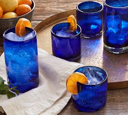 Santino Handcrafted Recycled Drinking Glasses, Set of 4 - Cobalt