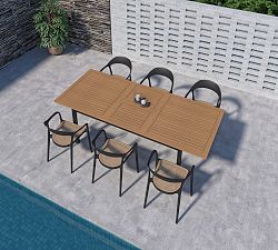 Santa Ana Eucalyptus Rectangular Extendable Outdoor Dining Table Set