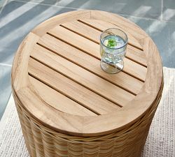 Westport Wicker Round Storage Outdoor Side Table (19&quot;)