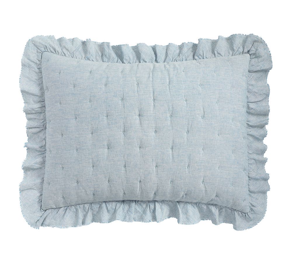 Belgian Flax Linen Ruffle Tufted Quilted Sham, Set of 2