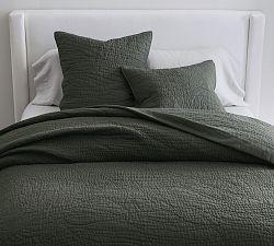 Open Box: Belgian Flax Linen Handcrafted Quilt, Twin/Twin XL - Dark Forest