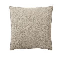 Open Box: Belgian Flax Linen Floral Stitch Quilted Sham, Euro, Set of 2 - Dark Flax