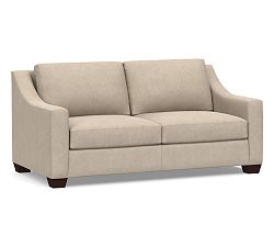 Open Box: York Slope Arm Leather Loveseat, 72", 2 x 2 - Nubuck Sand, Espresso Legs