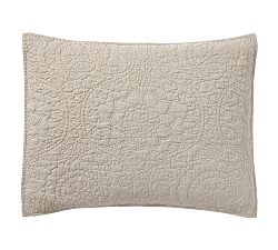 Open Box: Belgian Flax Linen Floral Stitch Quilted Sham, Standard, Set of 2 - Warm Gray