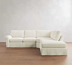 Pearce Roll Arm Deep Seat Slipcovered 3-Piece Bumper Sectional (127")