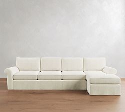Pearce Roll Arm Deep Seat Slipcovered Chaise Sectional (110"&ndash;140")