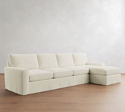 Pearce Square Arm Deep Seat Slipcovered Chaise Sectional (101"&ndash;141")