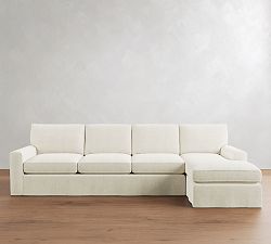 Pearce Square Arm Deep Seat Slipcovered Chaise Sectional (101"&ndash;141")
