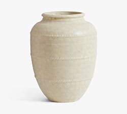 Open Box: Sienna Fiber Stone Outdoor Planters, Tall Urn (30"H) - Ivory