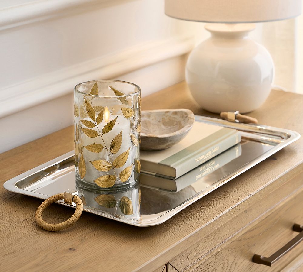 Silver & Rattan Handled Tray
