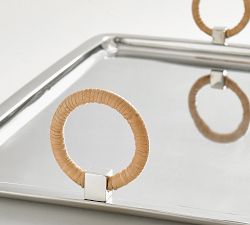 Silver &amp; Rattan Handled Tray