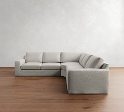 Big Sur Square Arm Slipcovered 3-Piece L-Shaped Wedge Sectional (123")