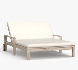 Indio Eucalyptus Outdoor Double Chaise Lounge with Wheels