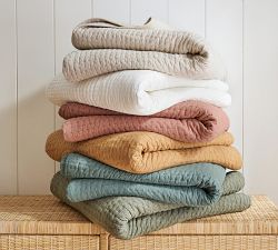 Pick-Stitch Handcrafted Cotton Linen Quilt - Thumbnail 5