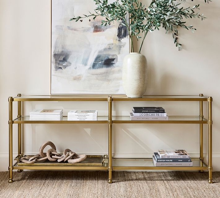 ゴールドフレーム サービスワゴン ガラス天板 エレガント ZR24073 Everson Grand Glass Console Table (73