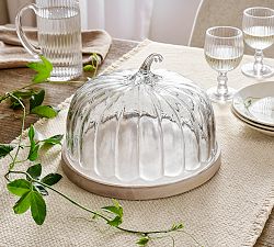Glass Pumpkin Cloche with Wood Pedestal