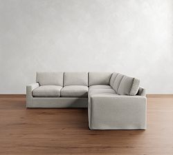 PB Comfort Modern Square Arm Slipcovered 3-Piece L-Shaped Sectional (106")