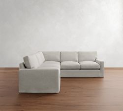 PB Comfort Modern Square Arm Slipcovered 3-Piece L-Shaped Sectional (106")
