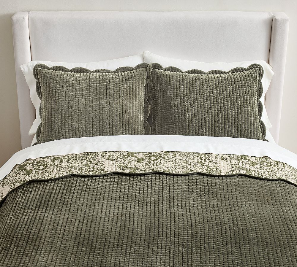 Velvet Scalloped Edge Reversible Quilt - Color: Loden, Full/Queen size