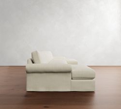 PB Comfort Modern Roll Arm Slipcovered Double Chaise Sectional (135&quot;-170&quot;)