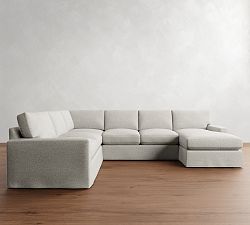 PB Comfort Modern Square Arm Slipcovered L-Shaped Chaise Sectional (134")