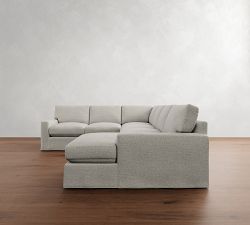 PB Comfort Modern Square Arm Slipcovered L-Shaped Chaise Sectional (134")