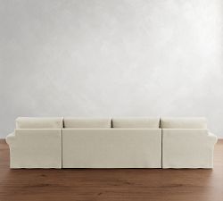 PB Comfort Modern Roll Arm Slipcovered Double Chaise Sectional (135&quot;-170&quot;)