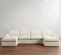 PB Comfort Modern Roll Arm Slipcovered Double Chaise Sectional (135&quot;-170&quot;)
