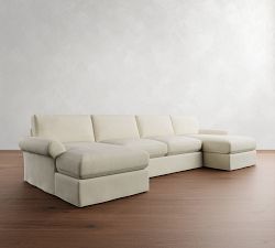 PB Comfort Modern Roll Arm Slipcovered Double Chaise Sectional (135&quot;-170&quot;)