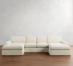 PB Comfort Modern Roll Arm Slipcovered Double Chaise Sectional (135&quot;-170&quot;)