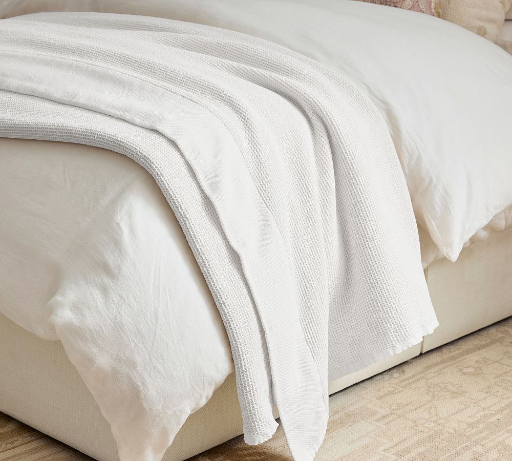 Soft Cotton Waffle Blanket - White, Full/Queen